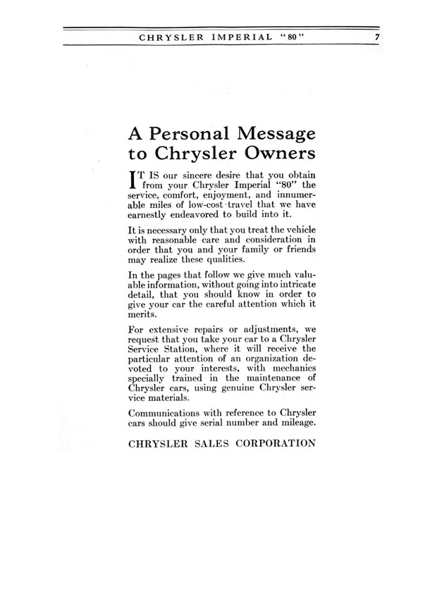 1926 Chrysler Imperial 80 Operators Manual Page 12